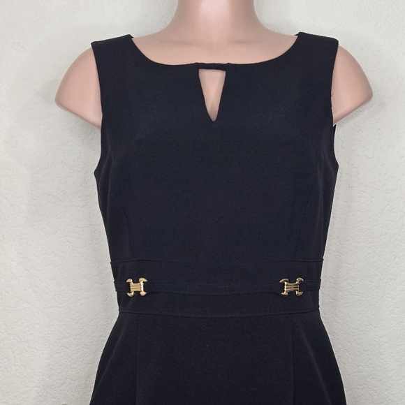 Tahari ASL Black Sleeveless Dress Gold Accents Neckline Cutout - Picture 2 of 6